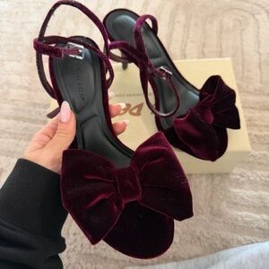 Primark Velvet Heels with Bow in Deep Burgundy